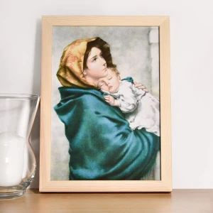 Prezent na chrzest - Matka Boża Feruzzi - plakat w ramie drewnianej - A4