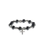 Bransoletka różańcowa z hematytu z Jezusem Miłosiernym. Dziesiątek różańca na rękę. 