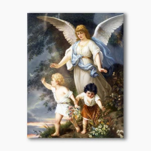Nowoczesny obraz religijny plexi - Anioł Stróż z dziećmi - formaty   