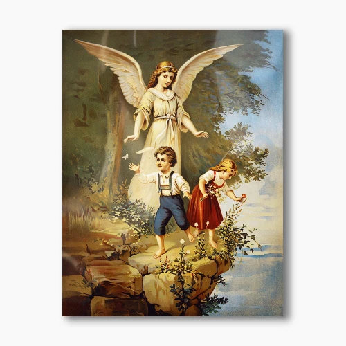 Nowoczesny obraz religijny plexi - Anioł Stróż z dziećmi 2 - formaty