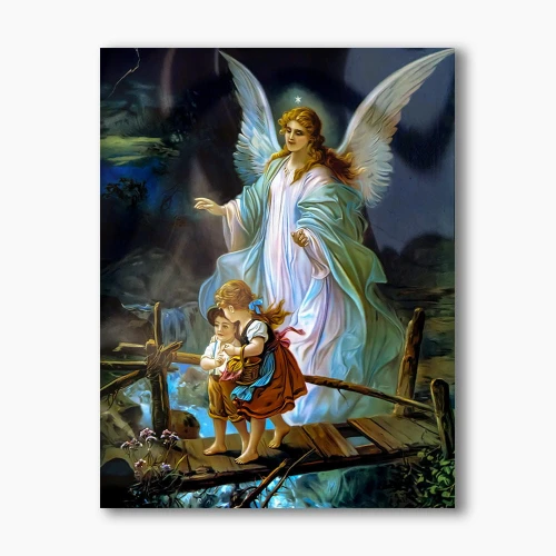 Nowoczesny obraz religijny plexi - Anioł Stróż z dziećmi - formaty