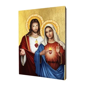 Ikona Najświętszego Serca Jezusa i Niepokalanego Serca Maryi - Różne formaty - Deska lipowa   