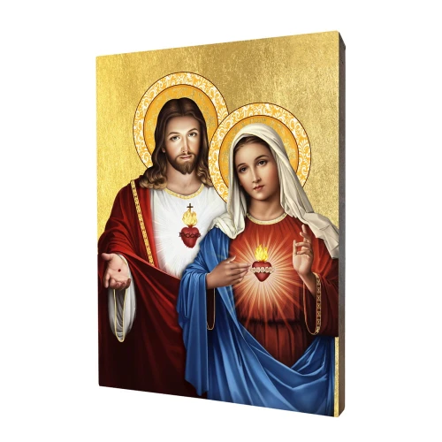 Ikona Najświętszego Serca Jezusa i Niepokalanego Serca Maryi - Różne formaty - Deska lipowa