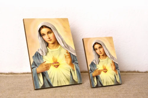 Obrazek z wizerunkiem Matki Bożej - "Serce Maryi" dostępne w dwóch rozmiarach.