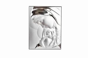 Obrazek srebrny Madonna z Dzieciątkiem 16 x 21 cm - Prezent na chrzest 