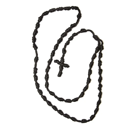 Różaniec ze sznurka handmade, kolor czarny - 10 mm