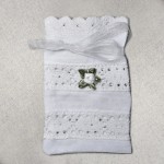 Woreczek na prezent i biżuterię chrzcielną, lub pieniądze - bawełna i len - 12 x 7,5 cm