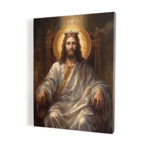 Obraz religijny na płótnie - Chrystus Król na tronie w koronie - różne formaty    