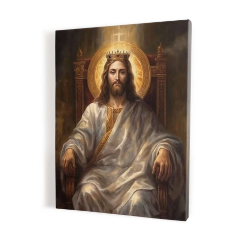 Obraz religijny na płótnie - Chrystus Król na tronie w koronie - różne formaty