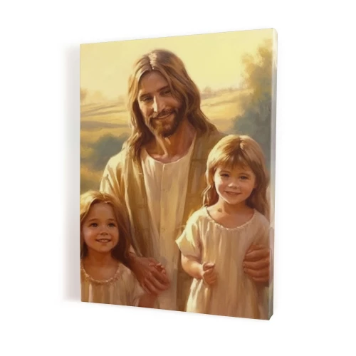 Obraz religijny na płótnie - Jezus z dziewczynkami - różne formaty