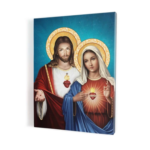Obraz religijny na płótnie - Serce Jezusa i Serce Maryi na ciemnoniebieskim - różne formaty