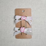 Spinki do Włosów na Chrzest - Kokardy z Kwiatkiem Błyszczące Handmade 2szt