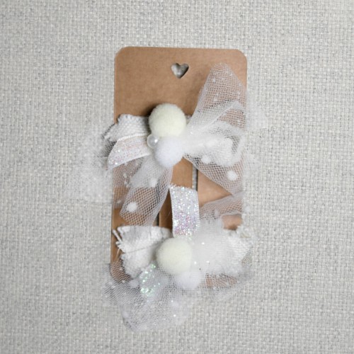 Spinki do Włosów na Chrzest - Kokardy Tiulowe Białe Handmade 2 szt.