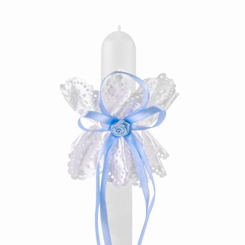 Profitka do świecy chrzcielnej na ściągaczu z niebieską wstążką