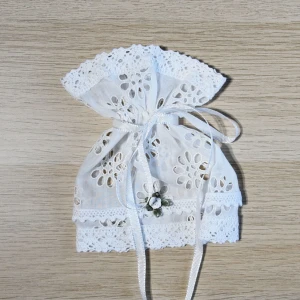 Profitka na Świecę do Chrztu Koronkowa Retro z Różyczką Handmade Bawełna