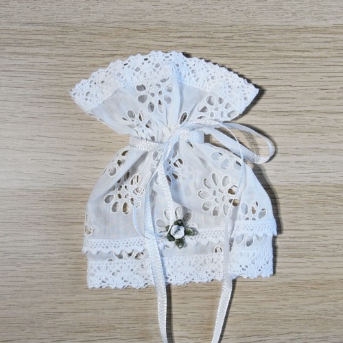 Profitka na Świecę do Chrztu Koronkowa Retro z Różyczką Handmade Bawełna