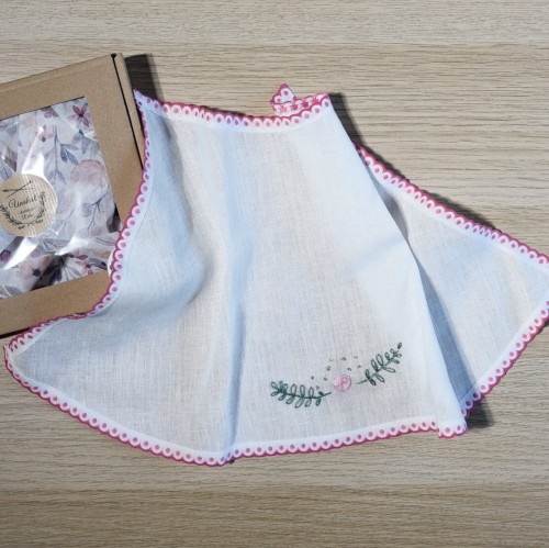 Szatka do Chrztu dla Dziewczynki Lniana Boho Haft Różowy Handmade - unikat