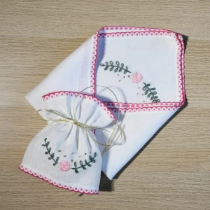 Komplet do Chrztu dla Dziewczynki Boho Szatka i Profitka do świecy chrzcielnej - Haft Angielski Różowy