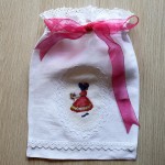 Worek/torebka z materiału na pamiątki chrztu świętego dla dziewczynki 26 x 23 cm - Unikat handmade  