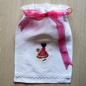 Worek/torebka z materiału na pamiątki chrztu świętego dla dziewczynki 26 x 23 cm - Unikat handmade  