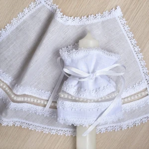 Ekskluzywny Komplet do Chrztu  z Perłami - Szatka i Profitka do świecy - Biała Handmade