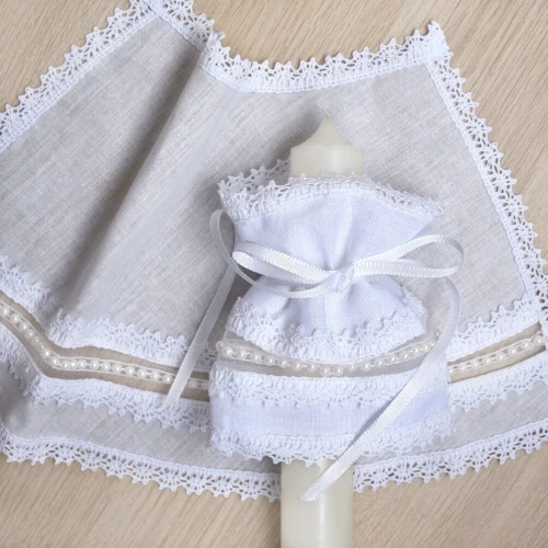 Ekskluzywny Komplet do Chrztu z Perłami - Szatka i Profitka do świecy - Biała Handmade