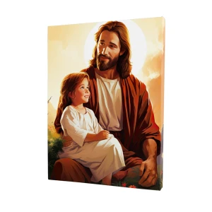 Obraz religijny na płótnie - Pan Jezus z małą dziewczynką - różne formaty 