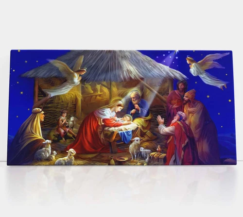 Obraz religijny na płótnie - Święta Rodzina w stajence - różne formaty