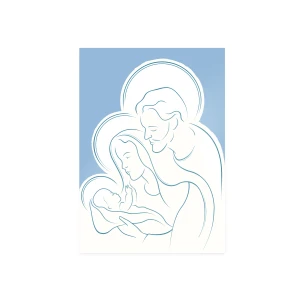 Plakat religijny - Święta Rodzina - Niebieski - A5 - do umieszczenia w ramie