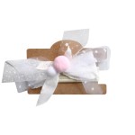 Opaska do Chrztu Bezuciskowa Tiulowa Biała z Różowym Pomponem Handmade