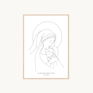Prezent na chrzest - Plakat Matka Boża z Dzieciątkiem - Twoja dedykacja - A5/A4/A3/A2