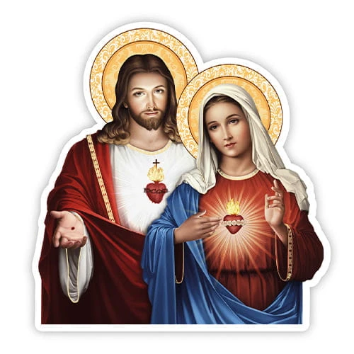 Naklejka - Serce Maryi Serce Jezusa - 8 cm