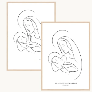 Plakat religijny - Prezent na chrzest - Matka Boża z Dzieciątkiem - Twoja dedykacja - A5/A4/A3/A2