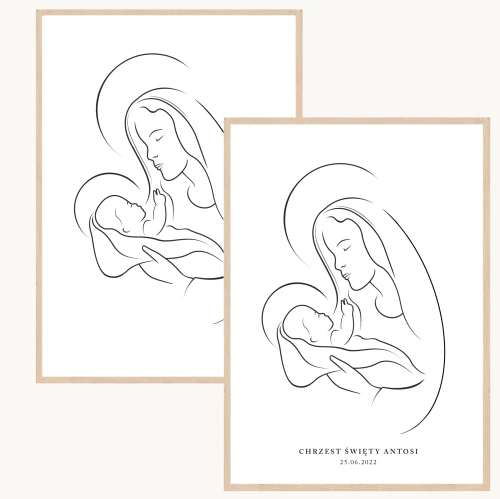 Plakat religijny - Prezent na chrzest - Matka Boża z Dzieciątkiem - Twoja dedykacja - A5/A4/A3/A2
