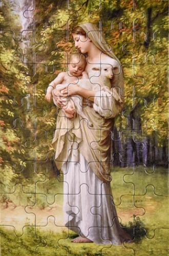 Puzzle - Matka Boża z dzieciątkiem Jezus i barankiem
