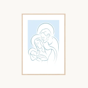 Plakat religijny - Święta Rodziny - A4 - Błękitny - do umieszczenia w ramie