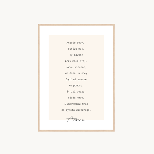 Aniele Boży Stróżu mój plakat - modlitwa dla dziecka - Obraz katolicki w nowoczesnym stylu na beżowym tle