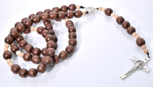 Różaniec drewniany ciemny brąz, ręcznie wykonane koraliki - 12 mm