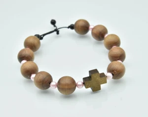 Różaniec brązowy na rękę damski handmade z drewna bukowego - 12 mm 