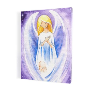 Outlet - Obraz religijny na płótnie - Anioł czuwający przy niemowlęciu  - 30 x 40 cm