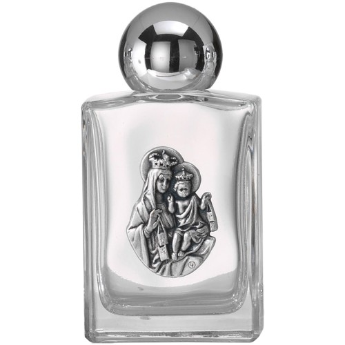 Szklana butelka na wodę święconą z wizerunkiem Matki Bożej i Dzieciątkiem Jezus