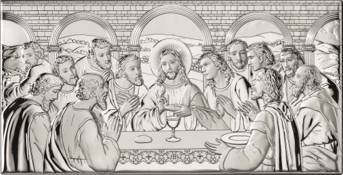 Obraz srebrny ostatnia wieczerza do postawienia i powieszenia na ścianie - format 15 x 8 cm