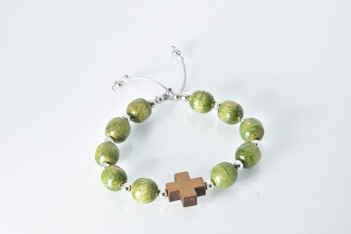 Różaniec drewniany na rękę zielony handmade - drewno - 10 mm