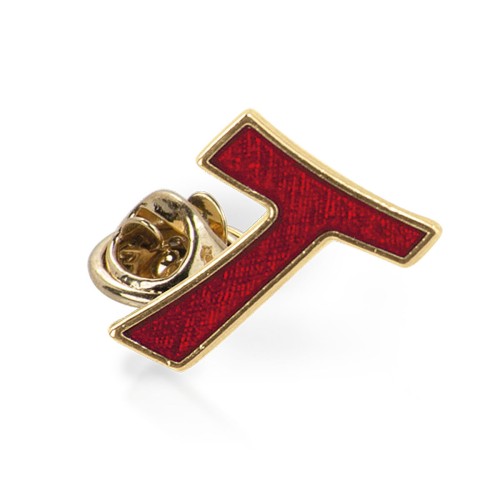 Przypinka do koszuli - Krzyżyk TAU w kolorze czerwono złotym.