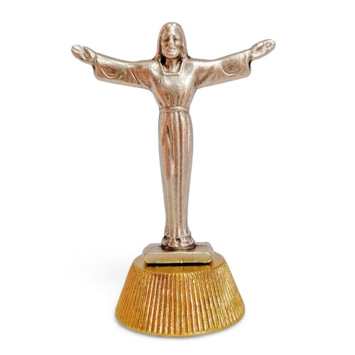 Figurka Chrystus Odkupiciel Rio z metalu z przylepną podstawą.