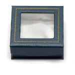 Pudełko na różaniec granatowe z przezroczystym okienkiem - 7 cm x 7 cm