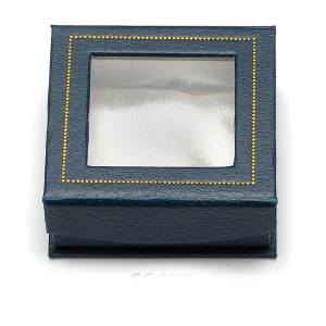 Pudełko na różaniec granatowe z przezroczystym okienkiem - 7 cm x 7 cm