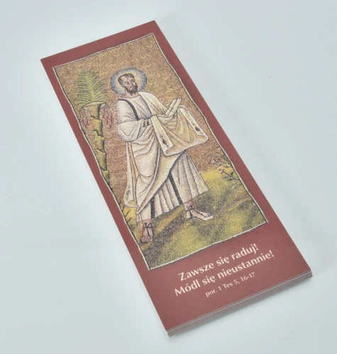 Zakładka religijna do książki św. Pawła z cytatem o nieustannej radości