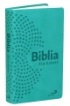 Elegancka Biblia dla kobiet w turkusowej oprawie z paginatorami, przód okładki.