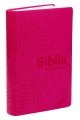 Elegancka Biblia dla kobiet w malinowej oprawie, lekko miękkiej z paginatorami.